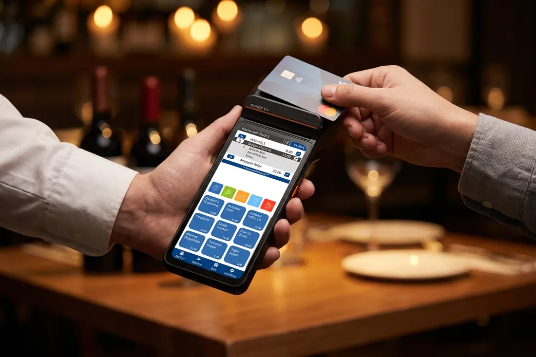 Kontaktlose Kartenzahlung an einem mobilen SoftPOS-Terminal