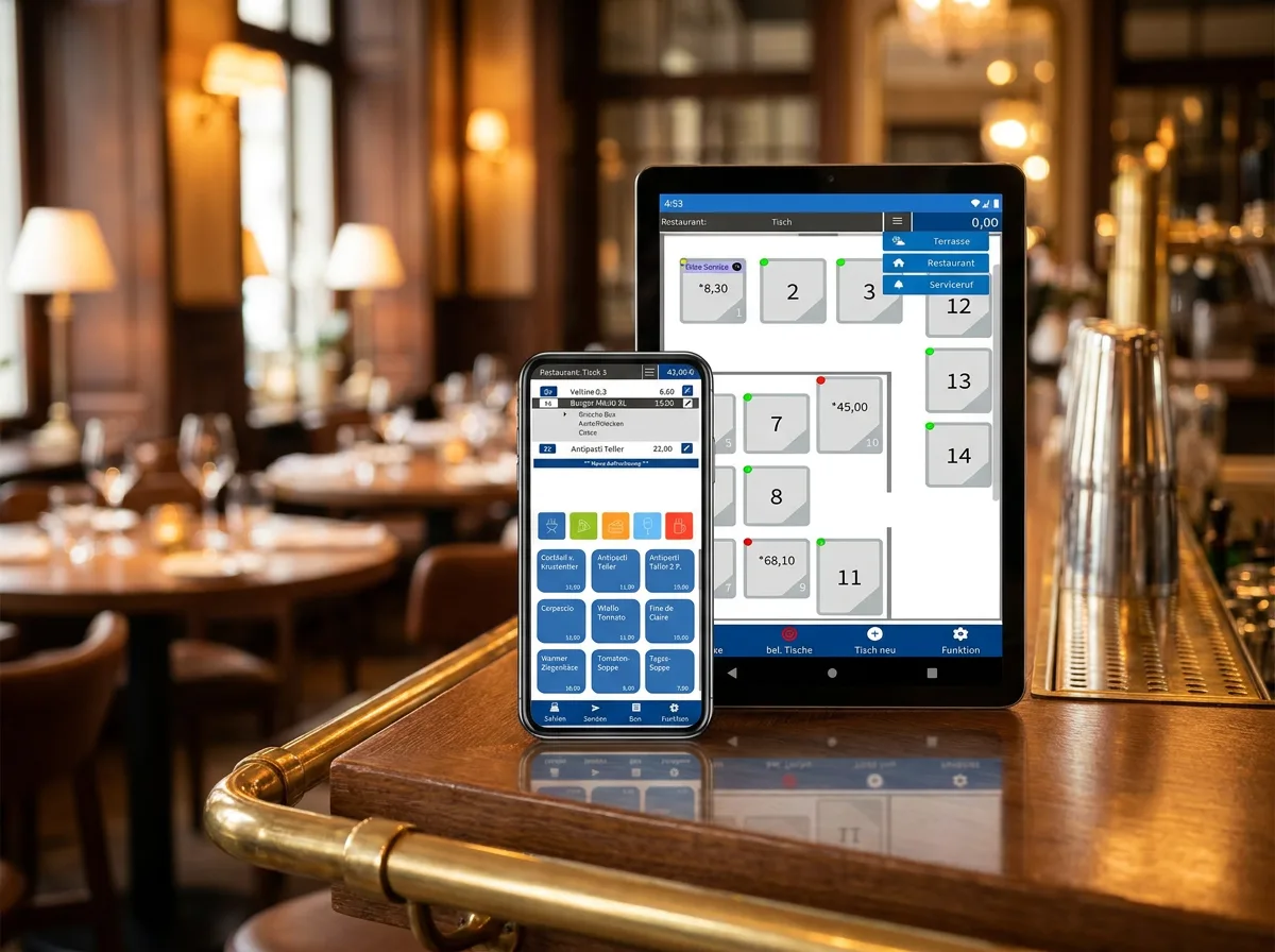SCHULTES bluepos® Kassensoftware auf Tablet und Smartphone im Restaurant